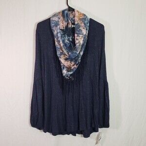 Style Co Tassel-Trim Scarf Top Navy XL